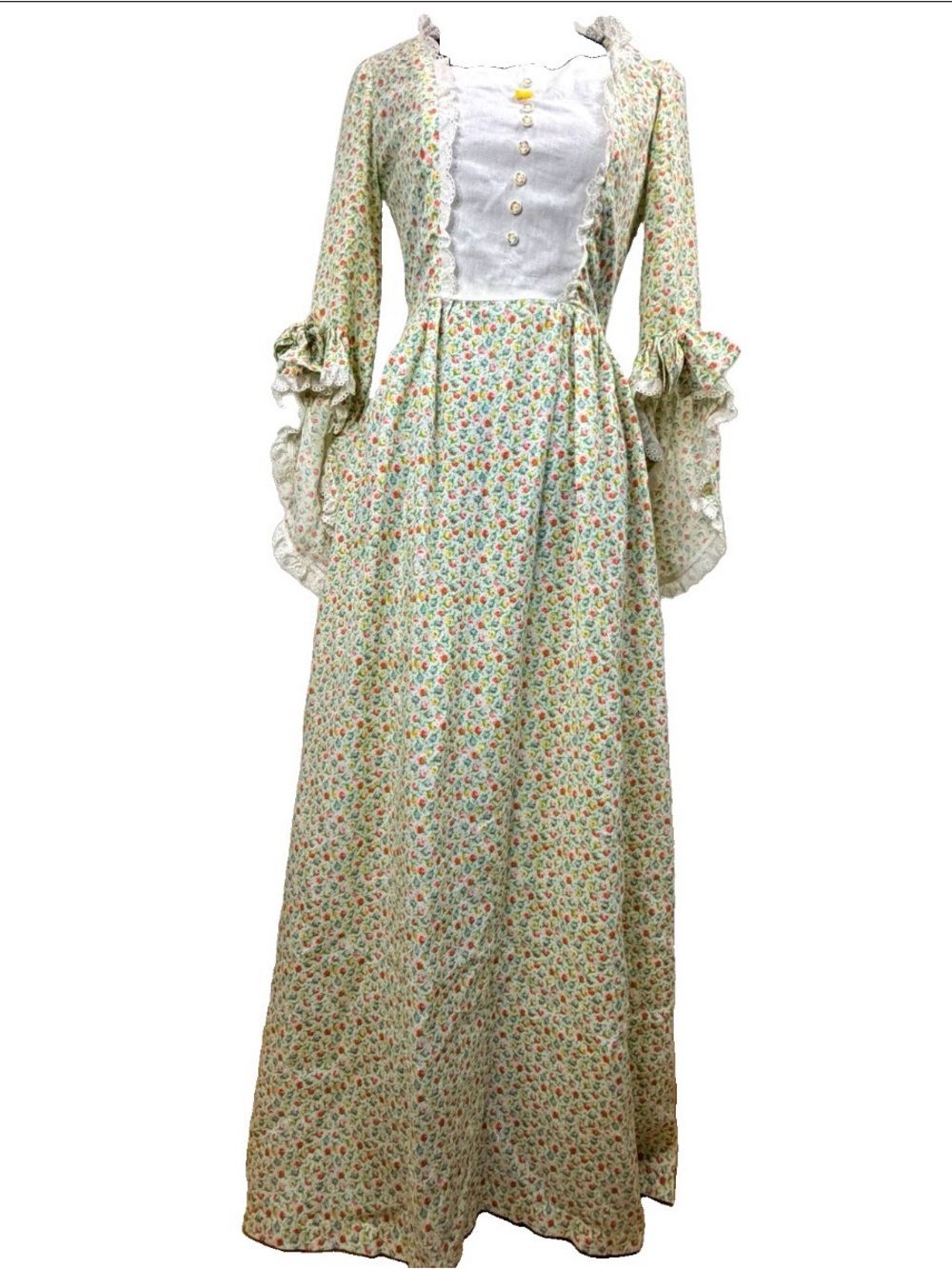 Floral handmade traditional prairie dress with apron. See measurements